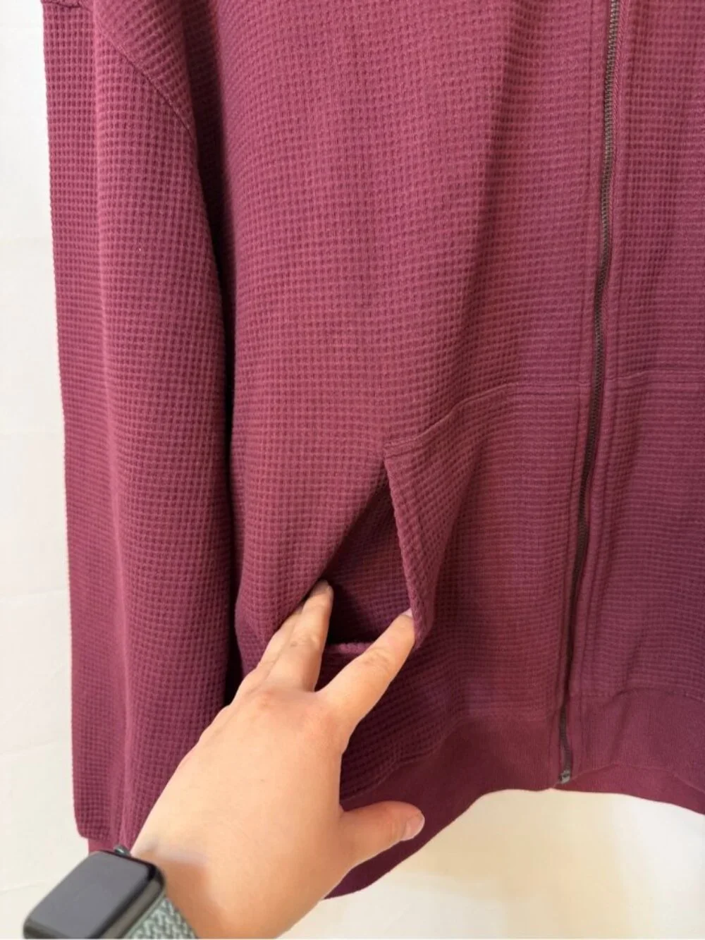 Brunette The Label Waffle Full Zip Hoodie Burgundy Medium Large